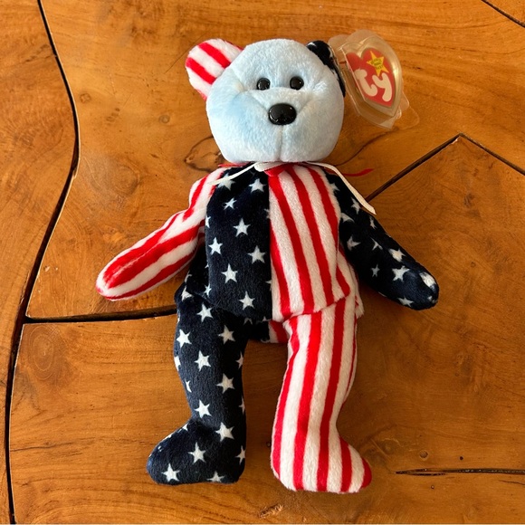 1999 Blue Face Spangle Beanie Babies Bear TY 90s Vintage Plush Doll Kids Toy